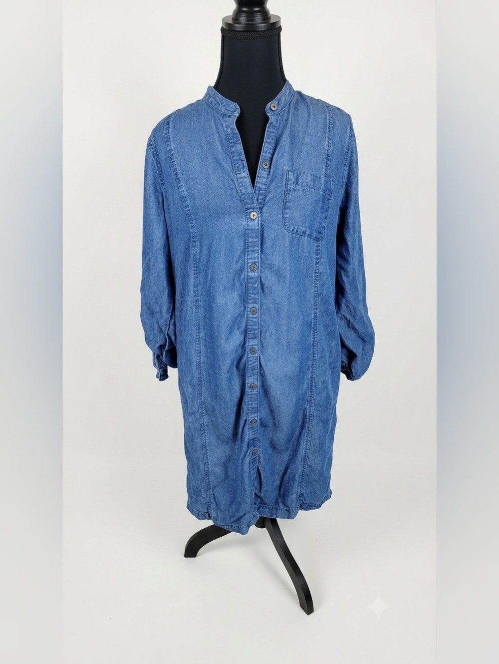 J. Jill Denim Lyocell Shirt Dress Womens XS Blue Chambray Button Front Midi